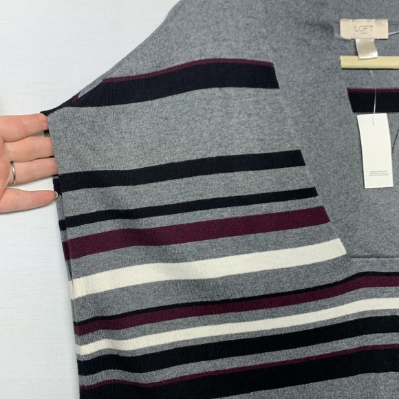 LOFT Multicolor Striped V-Neck Sleeveless Poncho Sweater - Picture 3 of 7